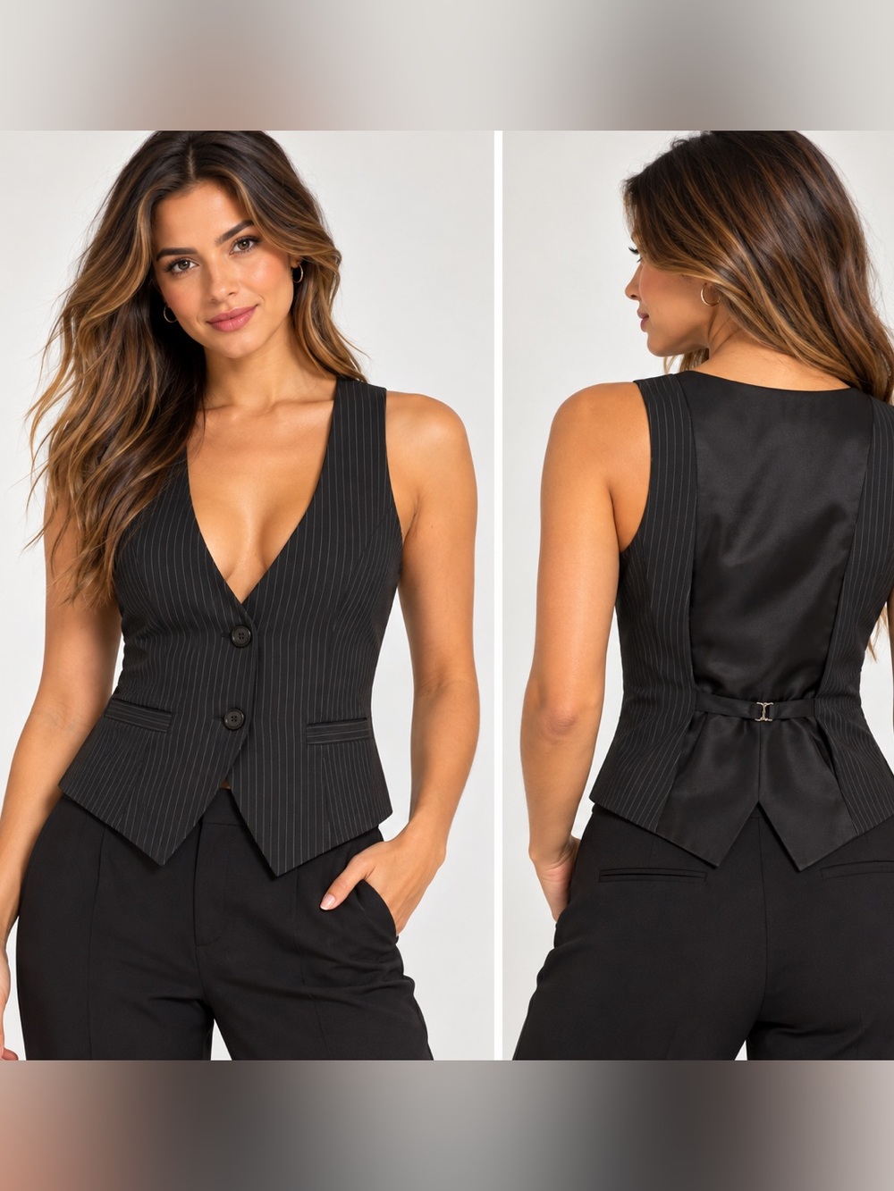 Express Black Pinstripe Tailored Vest
